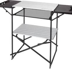 Woods Caledon Portable Folding & Extendable Camping Kitchen Stand W/ Shelves & Carry Bag