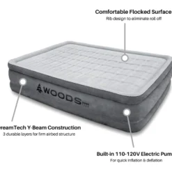 Woods Queen DreamTech Comfort Cell Double-High Inflatable Air Mattress/Airbed W/ Built-In 120V Pump -OutfitPro Shop woods double high dreamtech queen with pump 1da50d59 f917 4e36 8d27 d9f5577ceb56